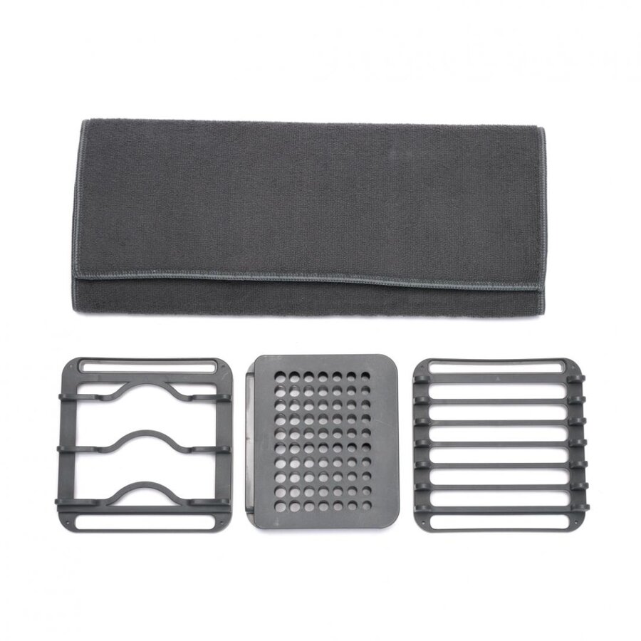 Suport Scurgator de Vase HR-DSHTWL-4PC cu Covoras 4 Piese Gri