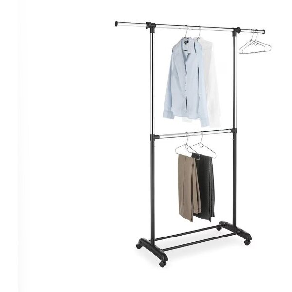 Suport Umerase Haine Stand Incaltaminte Inaltime Ajustabila 163x145x45Cm 4 Roti Otel Cromat