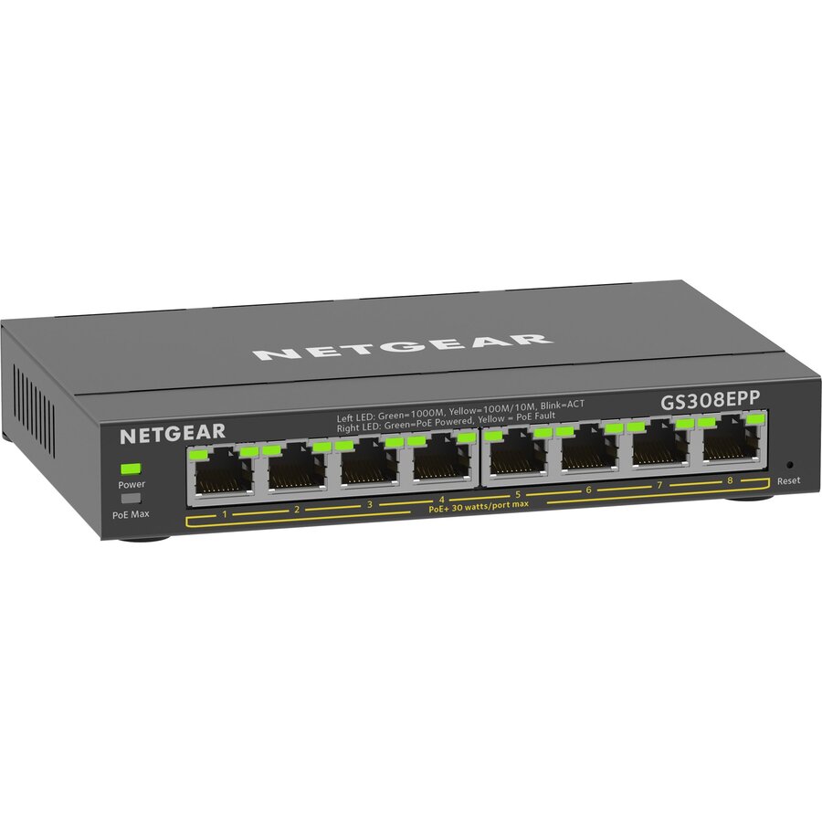 Switch 8-Port Gigabit Ethernet High-Power PoE+ Plus Switch (GS308EPP) Managed L2/L3 Gigabit Ethernet (10/100/1000) Power over Ethernet (PoE) Black