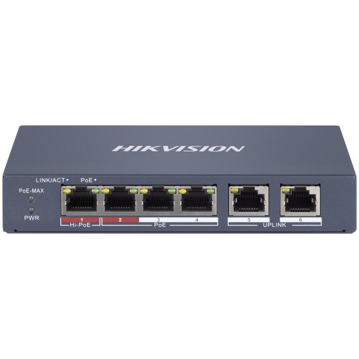 Switch DS-3E1106HP-EI 4x PoE 100Mbps 2x 100Mbps RJ45 Gri