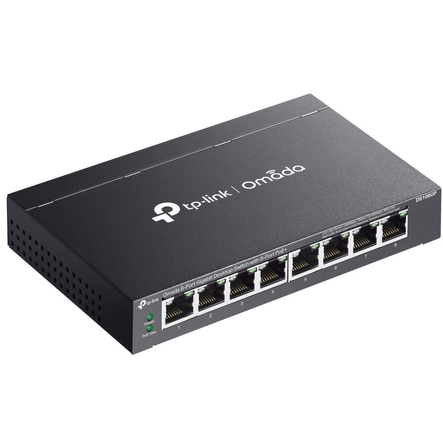 Switch Omada DS108GP fara Management 8 Porturi Gigabit POE+ Buget Maxim 65W Carcasa Metalica Negru