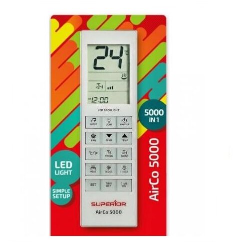 Telecomanda Universala AirCo 5000in1 Compatibila cu Majoritatea Modelelor de Aparate de Aer Conditionat de pe Piata Display Luminat Baterii (2 x AAA) Neincluse Alb