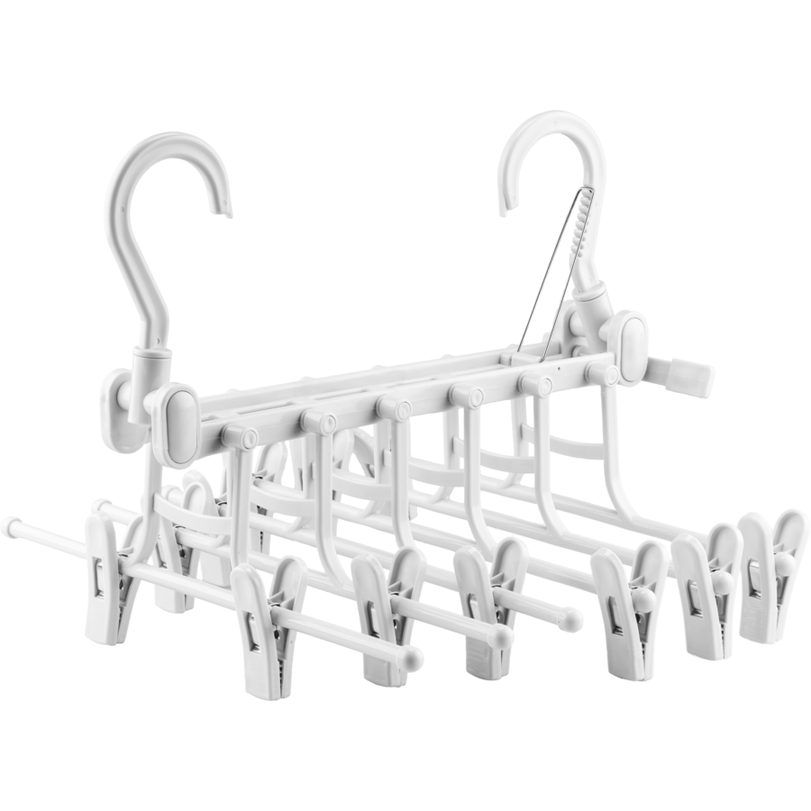 Umeras multifunctional pentru pantaloni 6 in 1 NEX CARE®, pliabil, economisire pana la 90% din spatiu, 2 moduri de folosire, Organizator haine, Alb