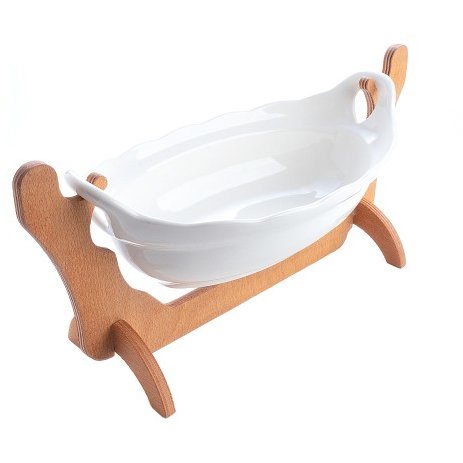 Vas Gondola pe Suport de Lemn Ceramica Alb