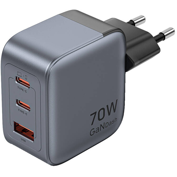  GaN Charger USB-C+C+A 70W (Gray)