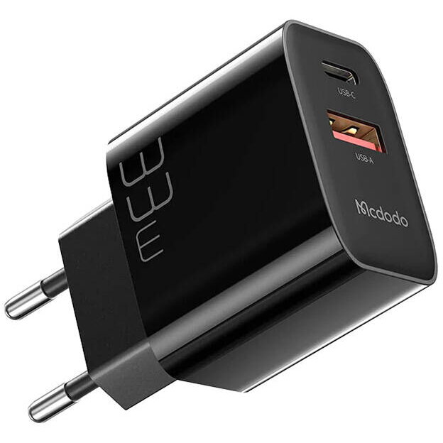 Încărcător de perete CH-0922 USB + USB-C, 33W + cablu USB-C (negru)