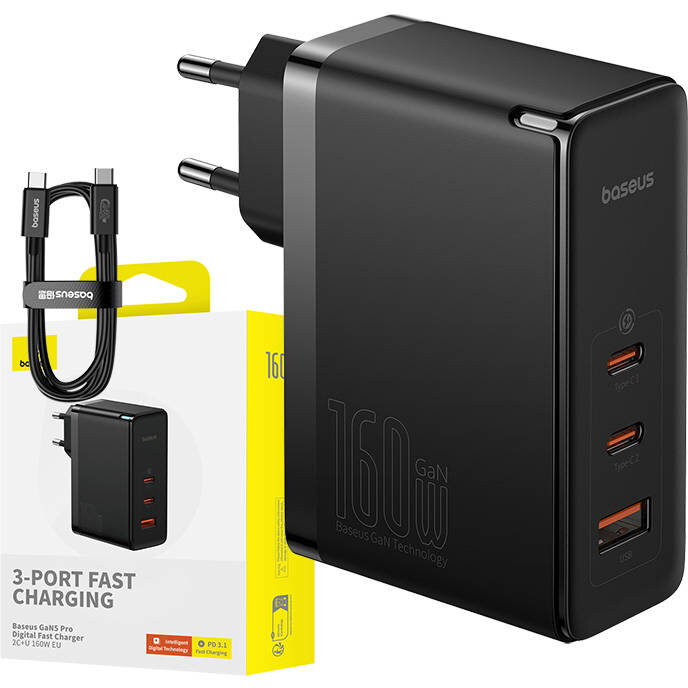 Încărcător de perete GaN5 Pro 2xUSB-C + USB, 160W (negru)