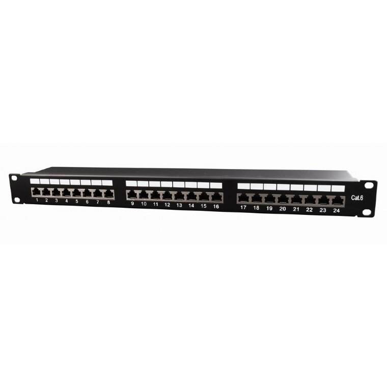 Accesoriu Retea 19 patch panel 24 port 1U cat.6 with rear cable management black