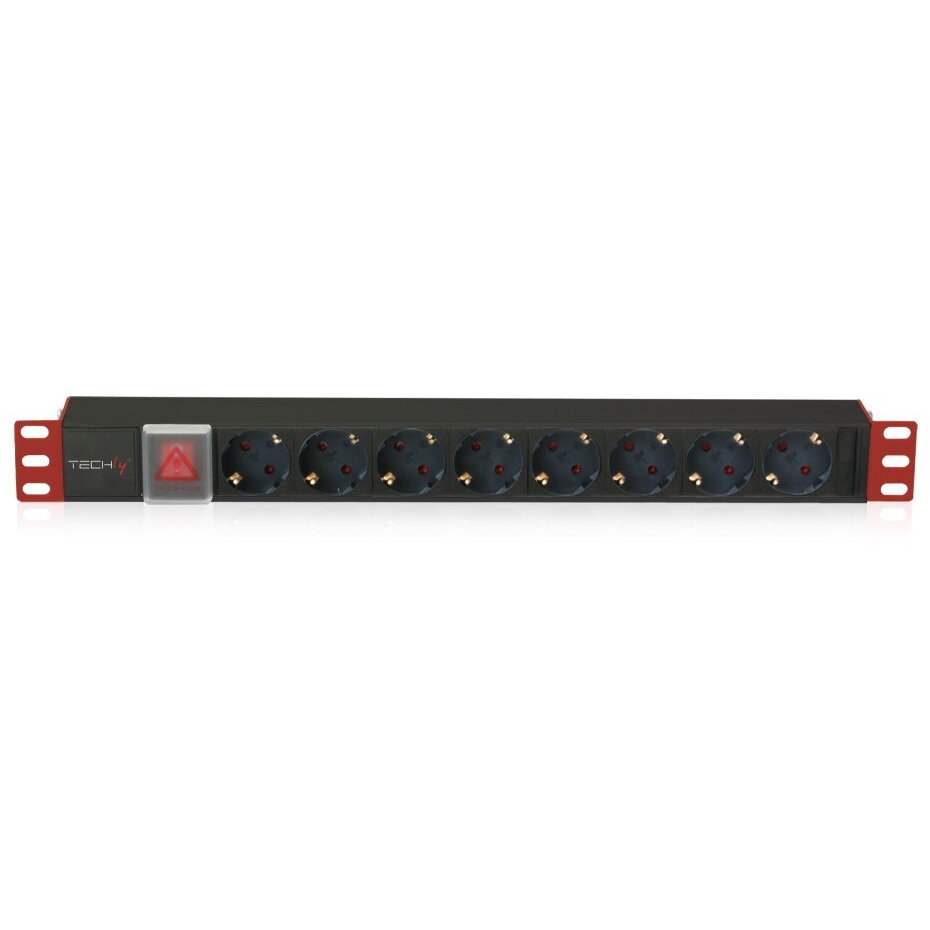 Accesoriu Retea Techly I-CASE STRIP-81UD power distribution unit (PDU) 8 AC outlet(s) 1U Black, Red