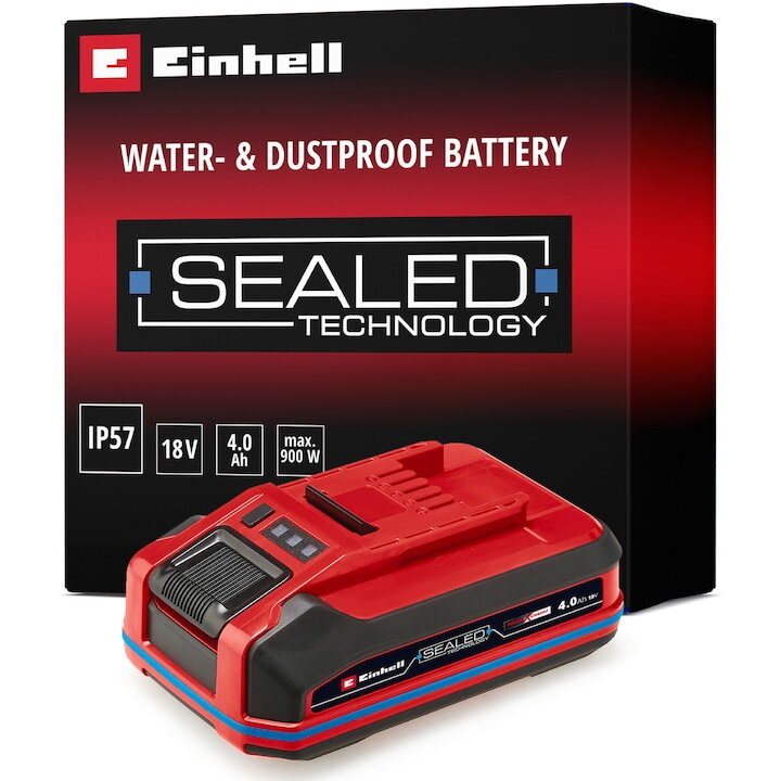 Acumulator Einhell Expert 18V 4.0 Ah Sealed Power X-Change Plus 18 V, impermeabil, clasa de protectie IP57, compatibil cu toate articolele PXC, fara incarcator