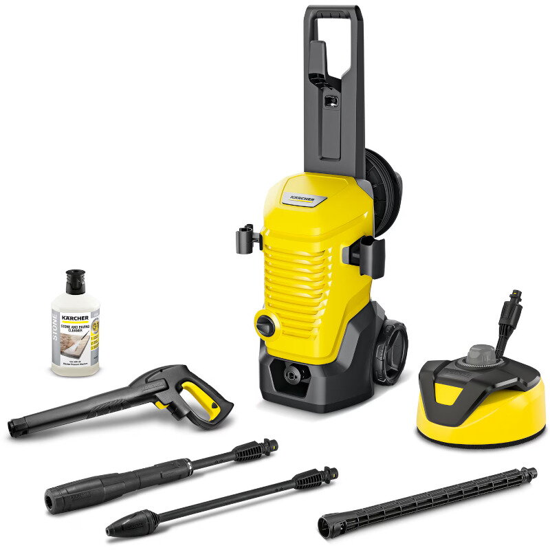 high-pressure cleaner K 4 WCM Premium Home (yellow/black, with dirt blaster, hose reel and surface cleaner)