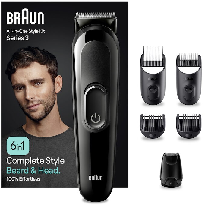 Aparat de tuns multifunctional Braun MGK3410, Wet&Dry, 6-in-1, 4 piepteni, 1 mini aparat de ras, autonomie 50 minute, Negru