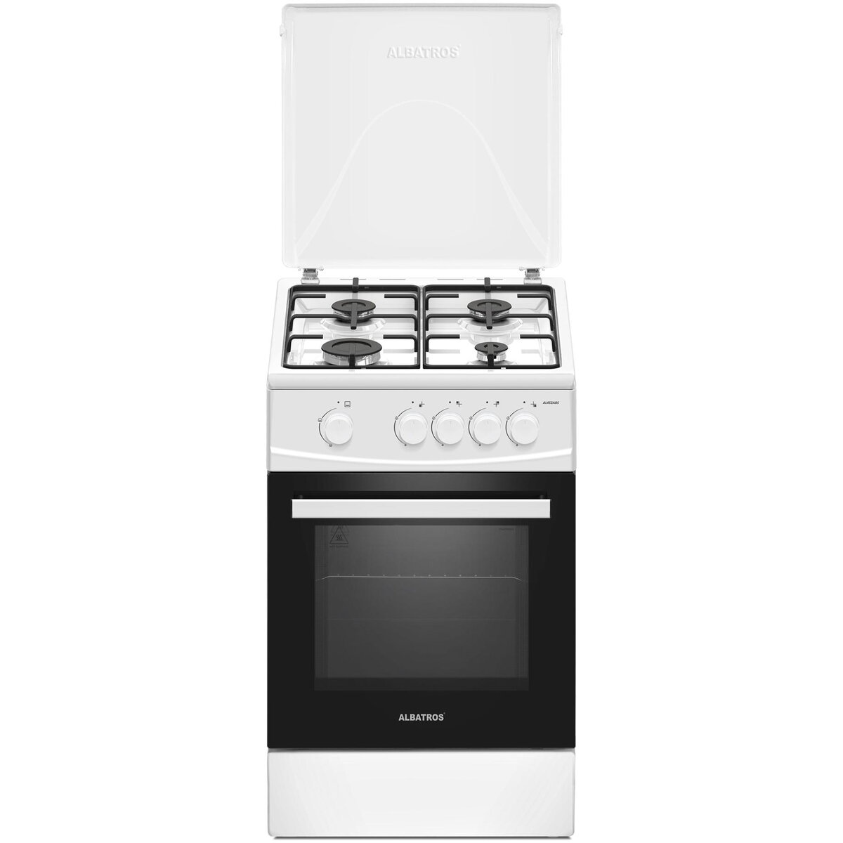 Aragaz pe Gaz AL452ABS 4 Arzatoare Siguranta Capac Metalic Alb