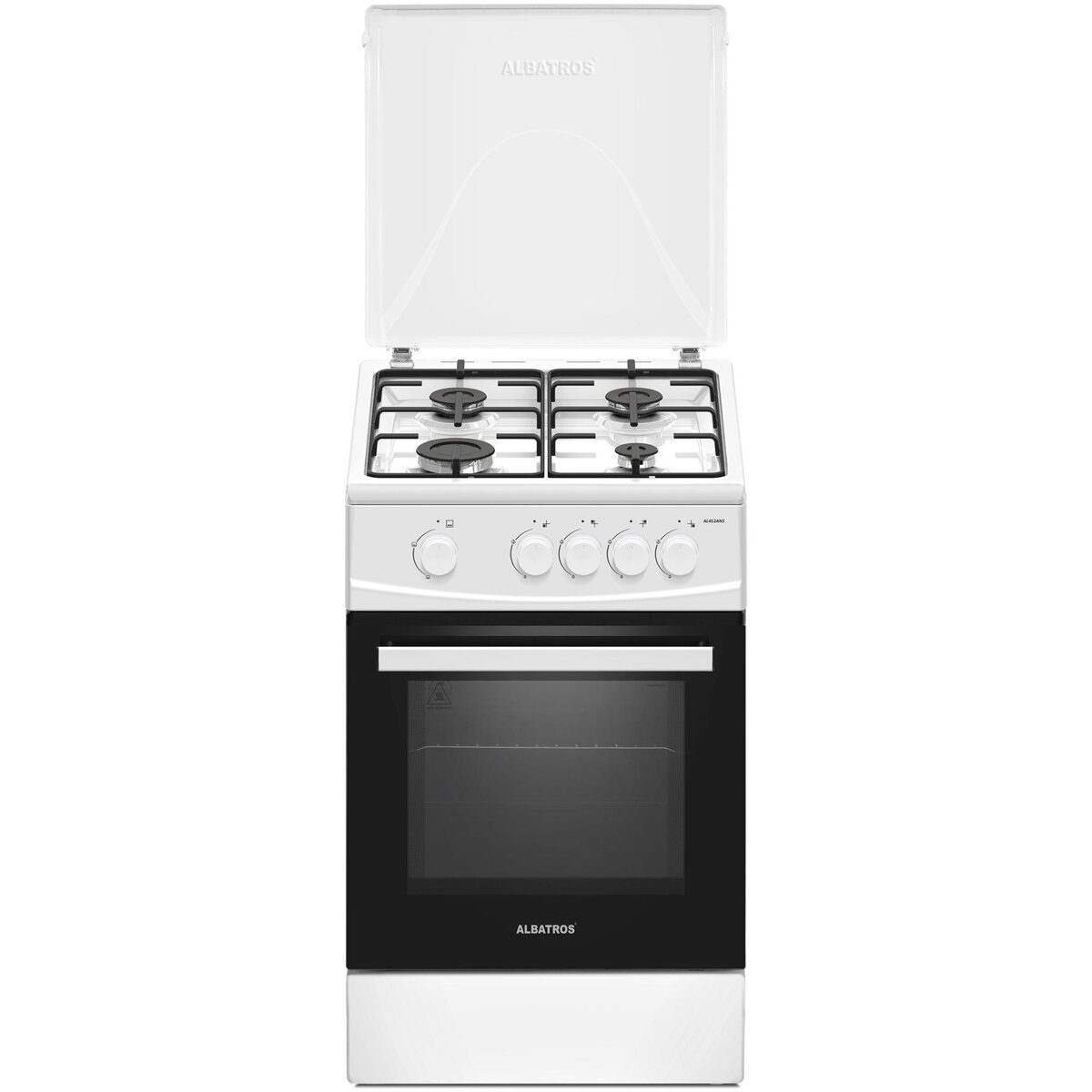 Aragaz pe Gaz AL452ANS 4 Arzatoare Siguranta Capac Metalic Alb