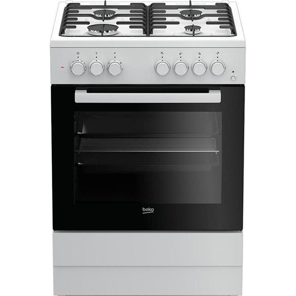 Aragaz Beko FSST62110DW, Mixt, 4 arzatoare cu eficienta ridicata, Aprindere electrica, Grill, Rotisor, Clasa A, 60 cm, Alb