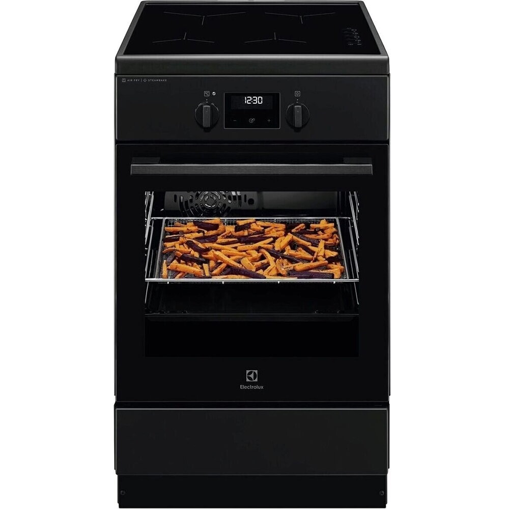 Aragaz Electrolux LKI564266K, Electric, Inductie, 4 zone de gatit, Booster, SteamBake, AirFry, Autocuratare catalitica, Timer electronic, Grill, Iluminare cuptor, Clasa A, Negru