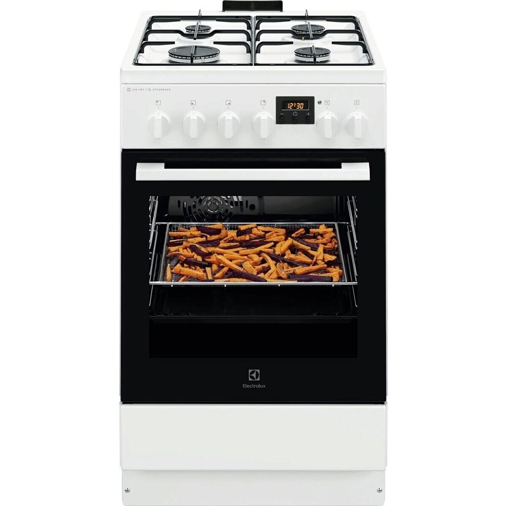 Aragaz Electrolux LKK560232W, Mixt, 4 arzatoare, Aprindere integrata, SteamBake, AirFry, Timer electronic, Grill, 50 cm, Clasa A, Alb