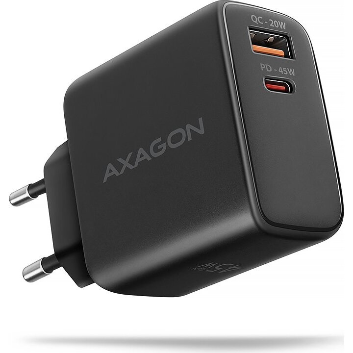 AXAGON ACU-PQ45 GaN Wall charger 45W, 2x port (USB-A + USB-C) PD3.0/PPS/QC4+/SFC 2.0/Apple