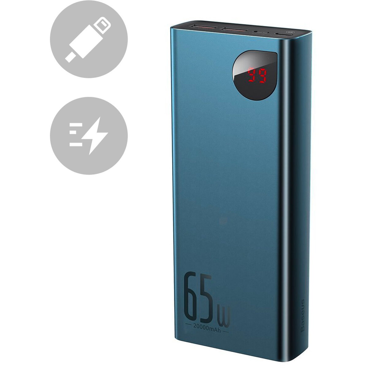 Baterie Externa Adaman 2x USB / 1x USB tip C / 1x micro USB 20000mAh 65W Quick Charge 4.0 Power Delivery albastru (PPIMDA-D03)