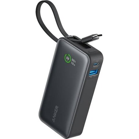 Baterie Externa Nano 10.000 mAh, 30W PD si Power IQ 3.0, 1 x USB, 1 x USB-C, cablu USB-C, incarcare bidirectionala, 213 G, negru