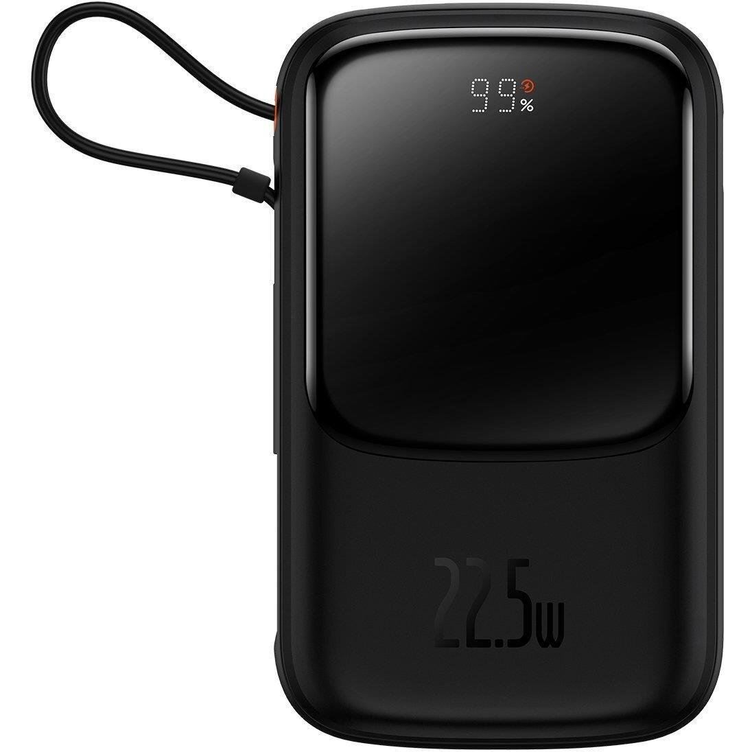 Baterie Externa Qpow Digital Display cu incarcare rapida 10000mAh 22,5W QC/PD/SCP/FCP cu cablu USB-C incorporat negru