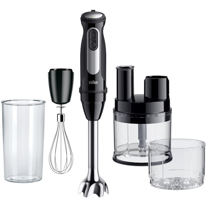 Blender vertical Braun MQ55755M, 1000 W, 25 trepte viteza, Functie Turbo, Tocator SizeControl 500 ml, Procesor alimente 500 ml, Pahar gradat 600 ml, Tel, Negru/Inox