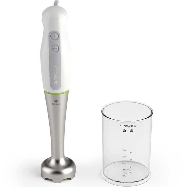 Blender vertical Kenwood Triblade HDP106WG, 0W22110025, 700 W, pahar gradat 0.5l, 2 viteze, alb/gri