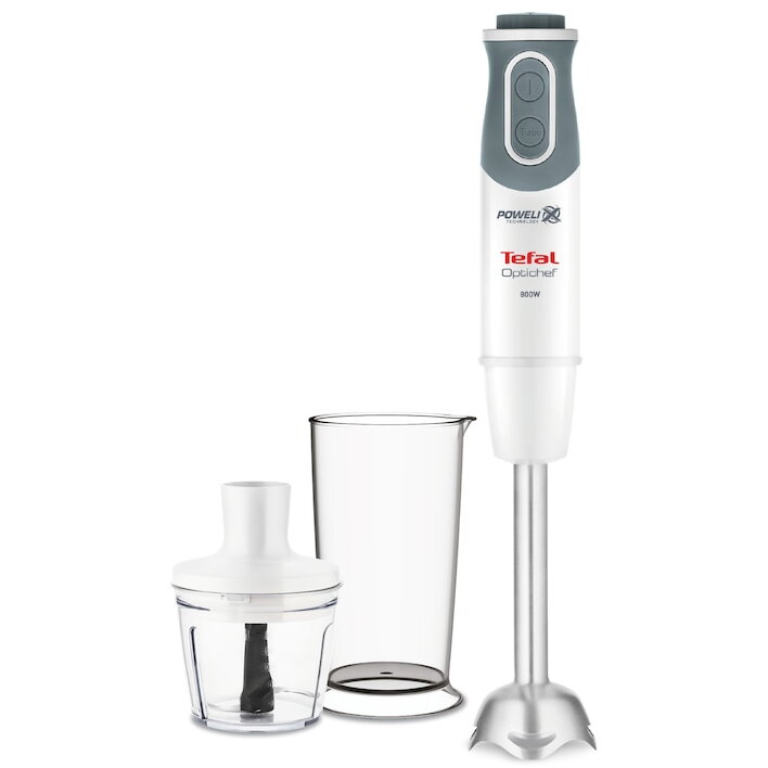 Blender vertical Tefal OptiChef HB641138, 2 in 1, 800 W, Tehnologie Powelix, 10 viteze, Functie Turbo, Alb