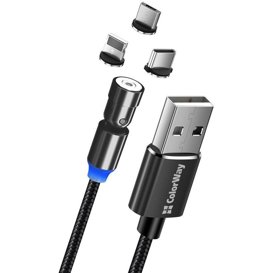 Cable 3in1 (Lightning+MicroUSB+Type-C) Magnetic Rotation 540° 2.4А 1m black