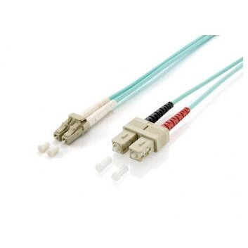 Cablu Fibra Optica LWL Patchcable LC->SC 20.00m Multimode Duplex OM3 turq Polietilena