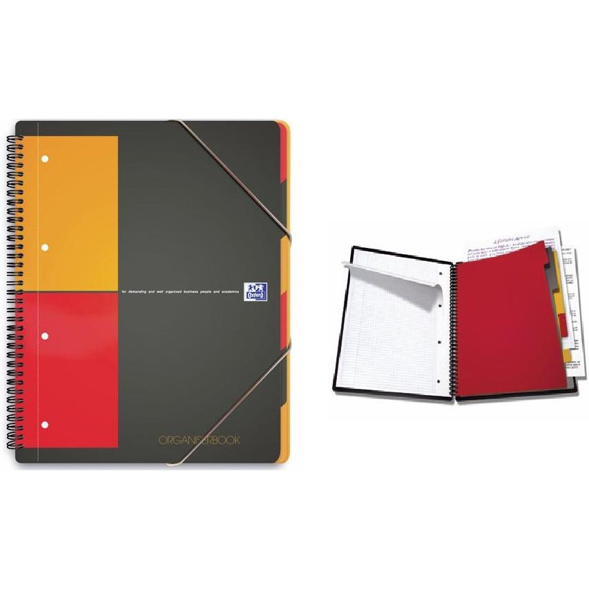 Caiet A4, spirala dubla, 80 file - 80g/mp, 4 perf., coperta PP, Oxford Organiserbook - matematica