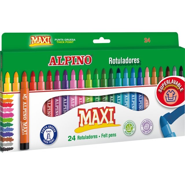 Carioca lavabila, 24 culori/cutie, Alpino Maxi