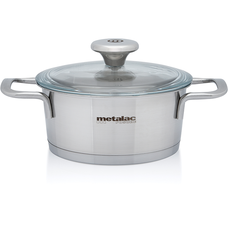 Cratita cu Capac de Sticla Santino Capacitate 1.3L Diametru 16CM Inox