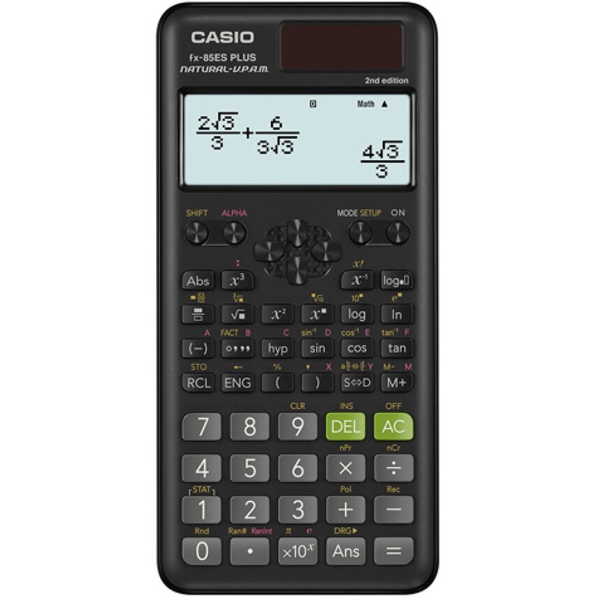 CASIO FX-85ESPLUS-2 B CALCULATOR SCIENTIFIC 252 FUNCTIONS 77X162MM, CARDBOARD BOX, BLACK