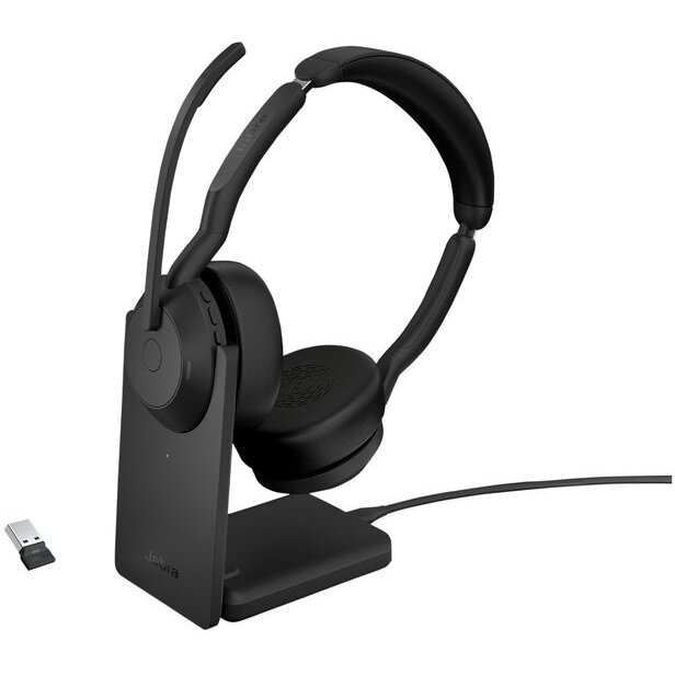 Casti Evolve2 55, with charging station, headset (black, stereo, UC, USB-A, Link380a)