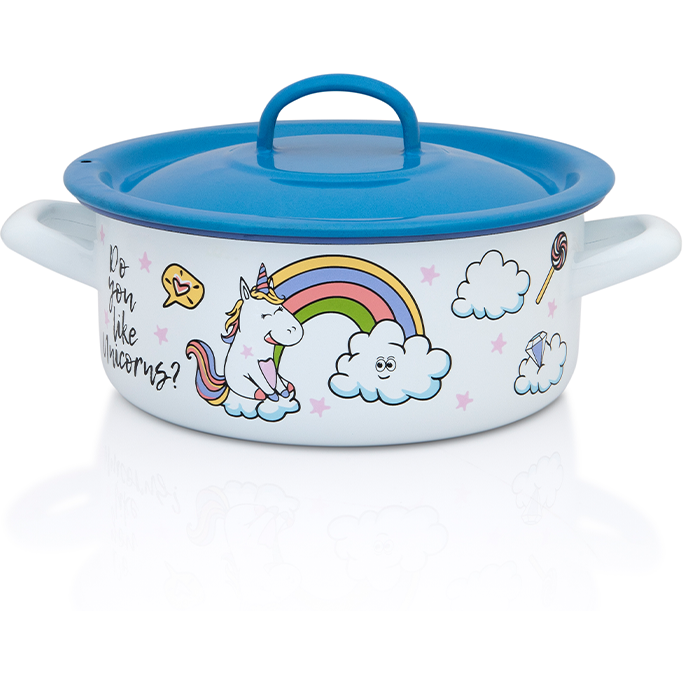 Cratita Mica cu Capac Dino Capacitate 0.75L Diametru 12CM Alb/Albastru