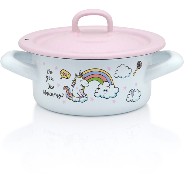 Cratita Cu Capac Unicorn Capacitate 0.75L Diametru 12CM Alb/Roz