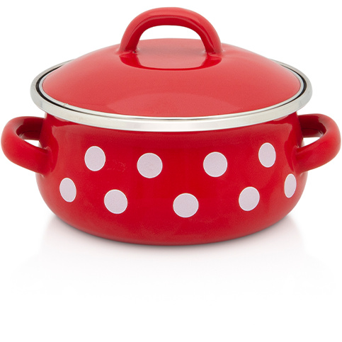 Cratita Mica cu Capac Tufne Capacitate 0.75L Diametru 12CM Rosu/Alb