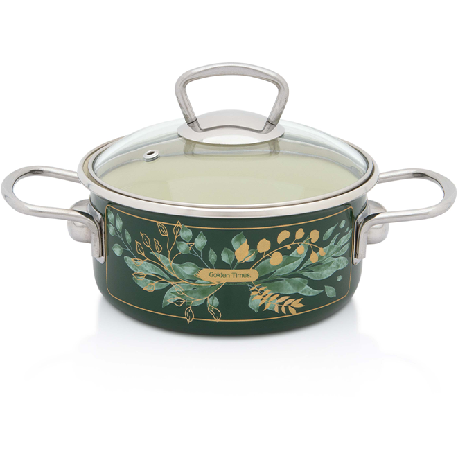 Cratita Mica cu Capac Sticla Golden Times Capacitate 1.5L Diametru 16CM Verde
