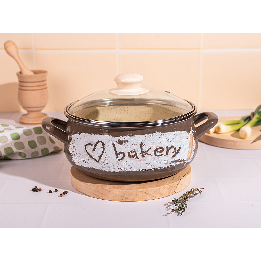 Cratita Cu Capac Sticla Bakery Capacitate 1.85L Diametru 16CM Maro/Bej