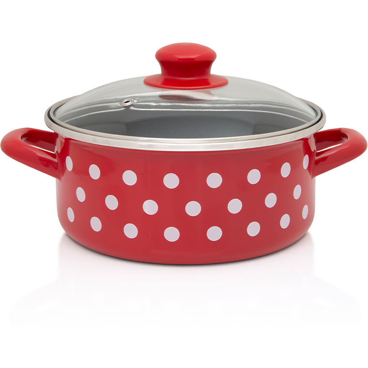 Cratita Cu Capac Sticla Tufne Capacitate 2.2L Diametru 18CM Rosu/Alb