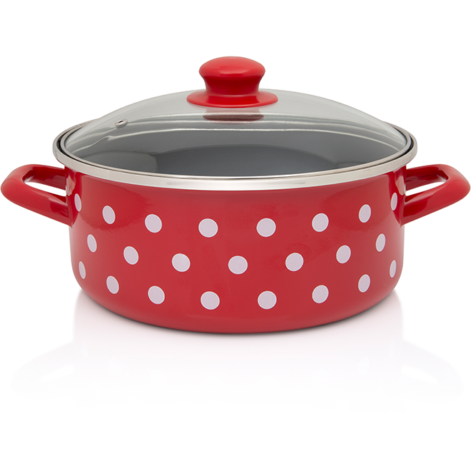 Cratita Cu Capac Sticla Tufne Capacitate 3.5L Diametru 22CM Rosu/Alb