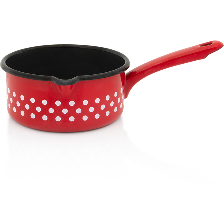 Cratita cu Cioc si Maner Lung Tufne Capacitate 1L Diametru 14CM Rosu/Alb/Negru