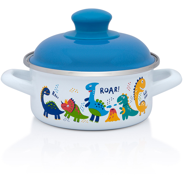 Cratita Mica cu Capac Dino Capacitate 1L Diametru 14CM Alb/Albastru