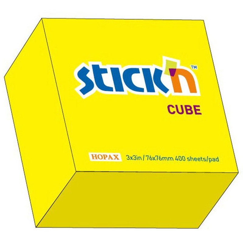 Cub notes autoadeziv 76 x 76 mm, 400 file, Stick'n - galben neon