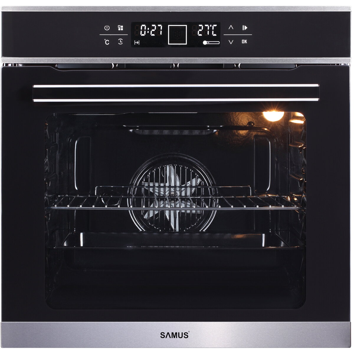 Cuptor electric incorporabil SC627GDX10, clasa A, 75 litri, 10 functii, grill, ventilator, timer, touch control, 2800 W, negru + argintiu