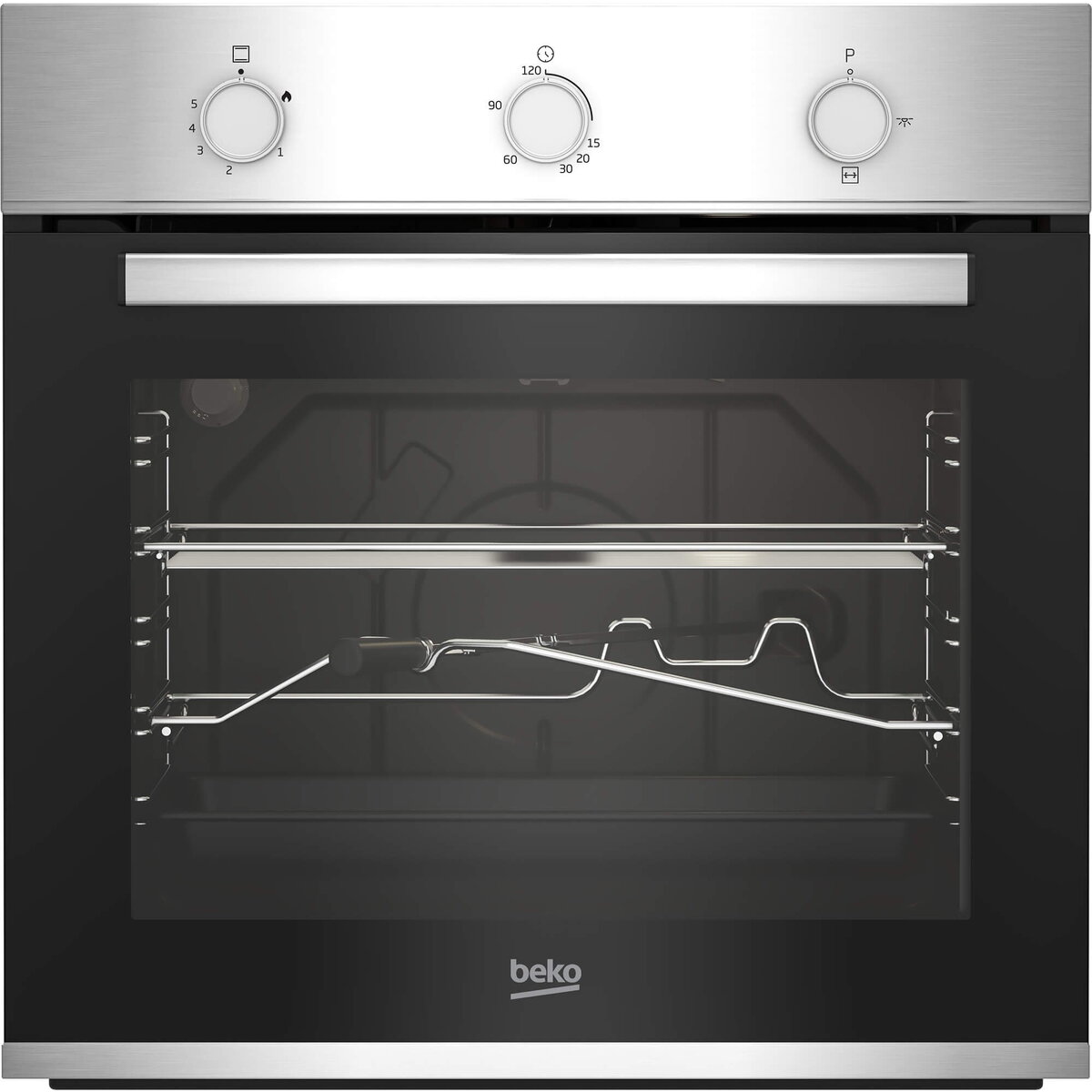 Cuptor incorporabil Beko BIG12100X, Gaz, 66 l, Grill gaz, Rotisor, Siguranta flacara, RecycledNet, Iluminare halogen, Inox