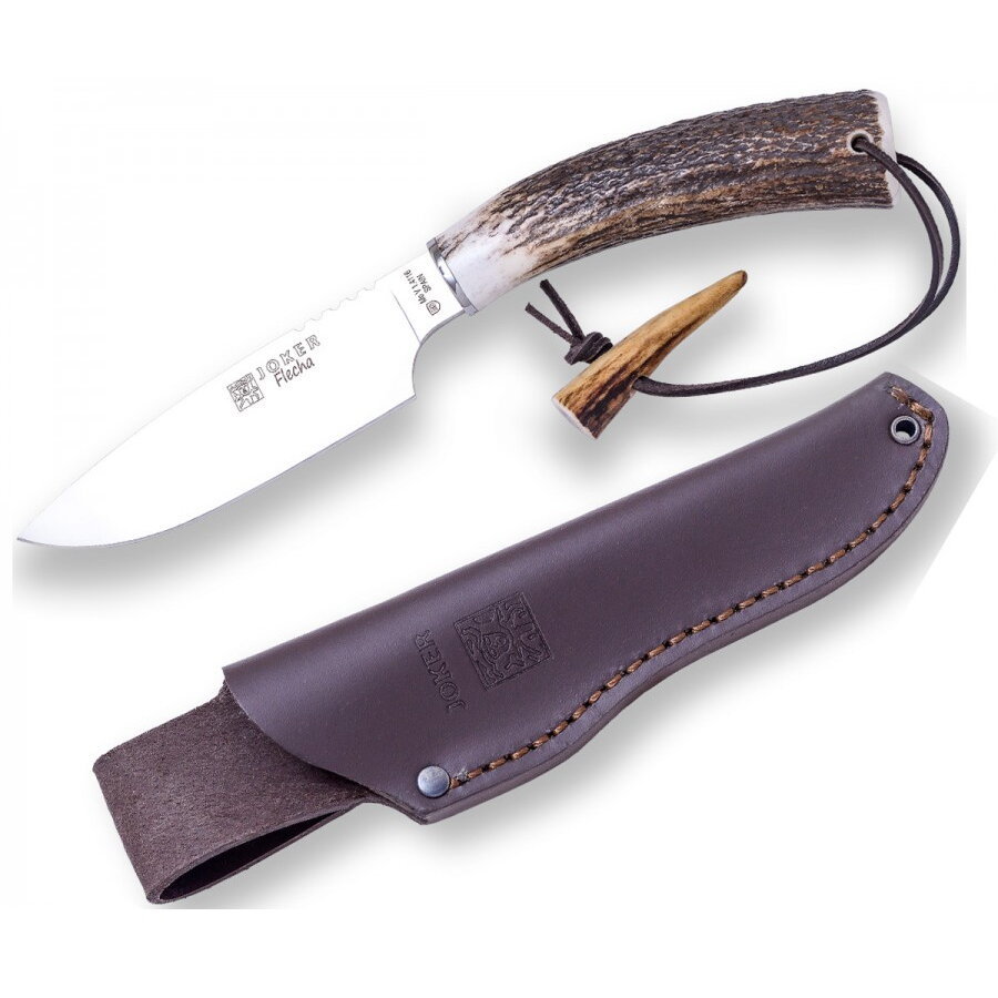 Cutit Flecha  Teaca Piele Lama 12.5cm Otel  Inox Maner Corn Cerb Maro