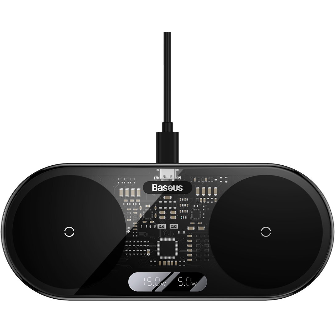 Digital LED Display incarcator fara fir dublu cu afisaj digital 20W negru (WXSX010101)