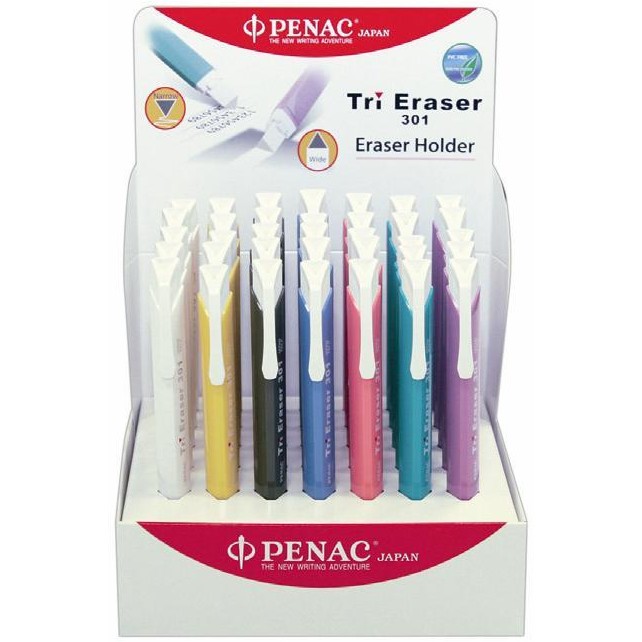 Display radiera mecanica Penac Tri Eraser, triunghiulara, 100 cauciuc - culori asortate